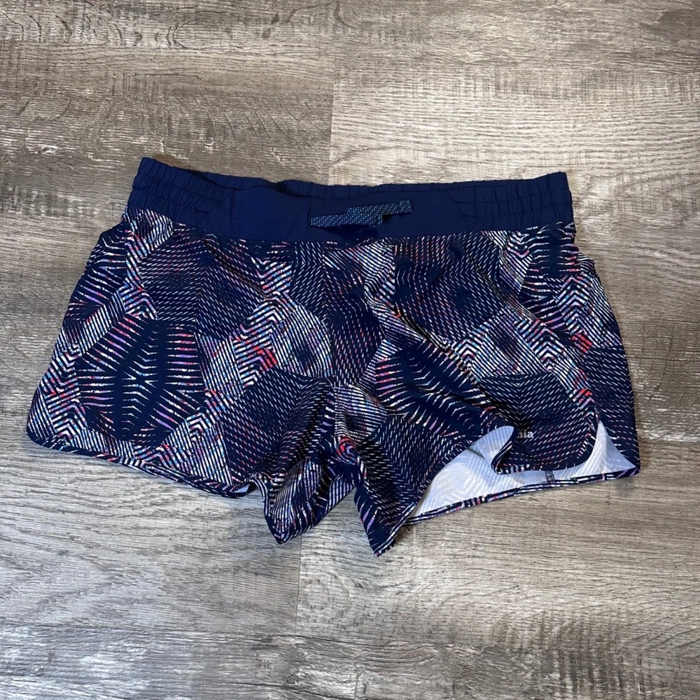 Patagonia Strider Running Shorts Navy Blue Geometric Print Womens 57622 SP18